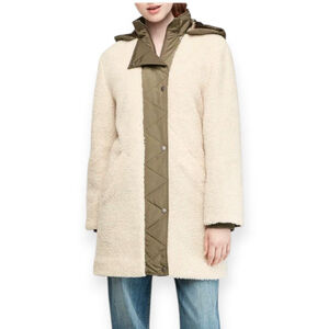 EXPRESS Cream Teddy Sherpa Jacket Large Olive Green Lining